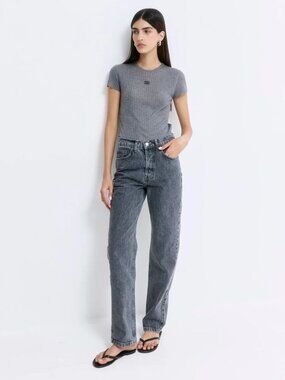 De Rococo "No.6" High Waisted Straight Full Length Denim in Smokey Grey, size 27